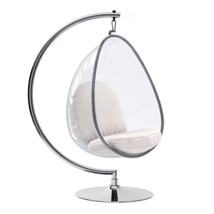 28" Acrylic And Faux Leather Balloon Chair - White And Silver