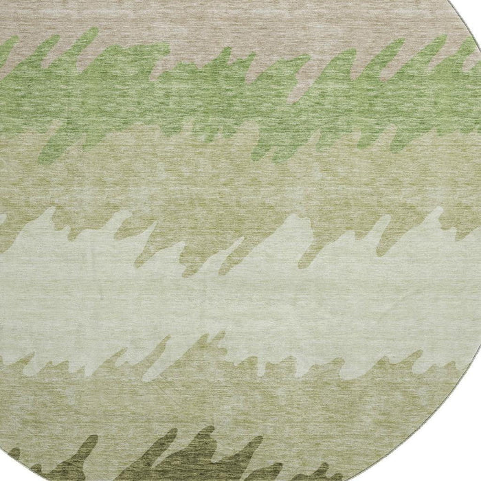 8' Striped Washable Round Rug With UV Protection - Green And Beige