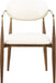 Vegan leather upholstered dining arm chair with walnut wood legs, modern design by Meridian Furniture, shown from the side.