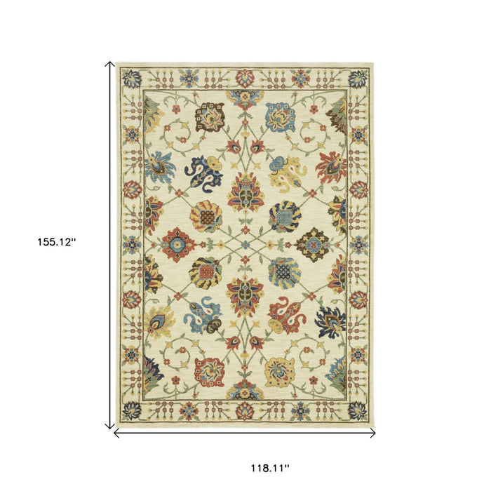 10' X 13' Traditional Oriental Area Rug With Fringe - Ivory
