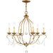 HomeRoots 26-inch six-light dimmable chandelier with shades in antiqued gold finish, showcasing elegant design and lighting fixtures.