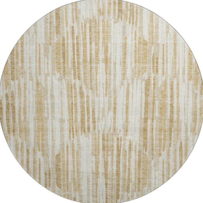 8' Abstract Washable Round Rug With UV Protection - Gold / Beige