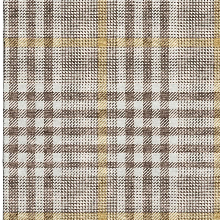 10' X 14' Plaid Washable Area Rug With UV Protection (682619) - Brown / Ivory / Gold