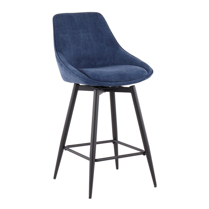 Diana - Counter Stool - Black Steel And Blue Corduroy (Set of 2)