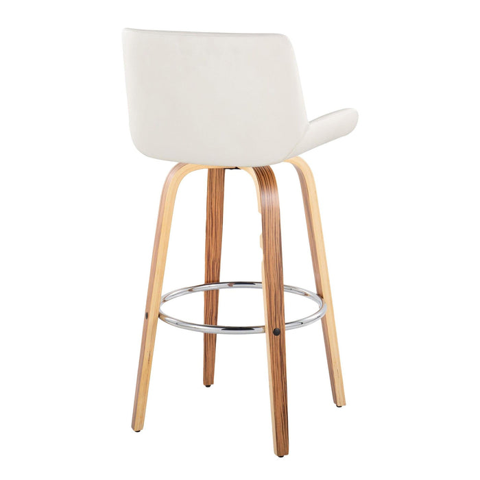 Santi - 30" Fixed-Height Barstool With Swivel And Round Chrome Metal Footrest (Set of 2) - Zebra Wood