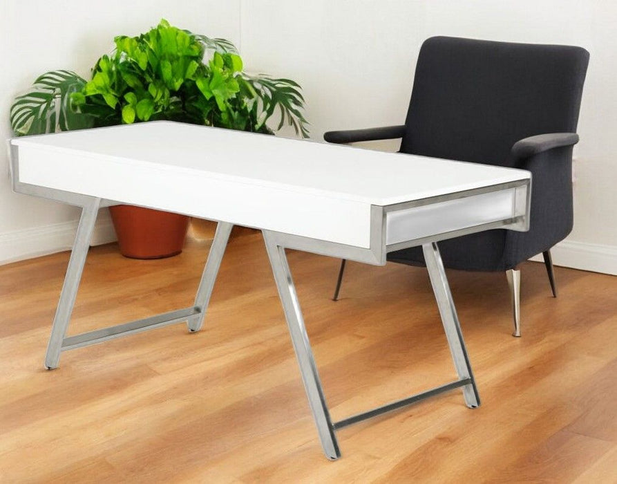 Writing Desk With Three Drawers - White And Silver