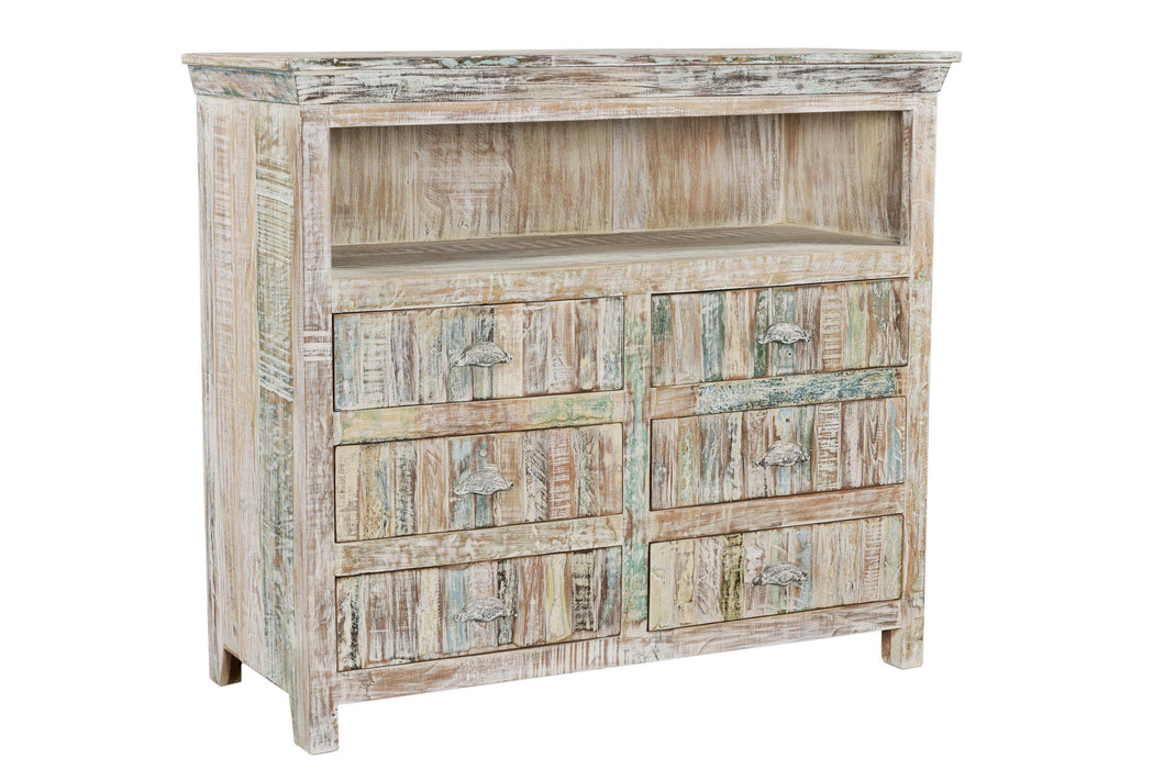 50" Distressed Reclaimed Wood Open And Enclosed Storage Entertainment Center - White