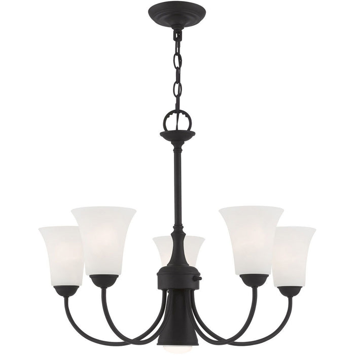21" Six Light Dimmable Chandelier With Shades - Black