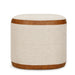 Natural cotton jute and vegan leather oval upholstered ottoman by TOV Furniture with a sleek, modern design and cushioned top.