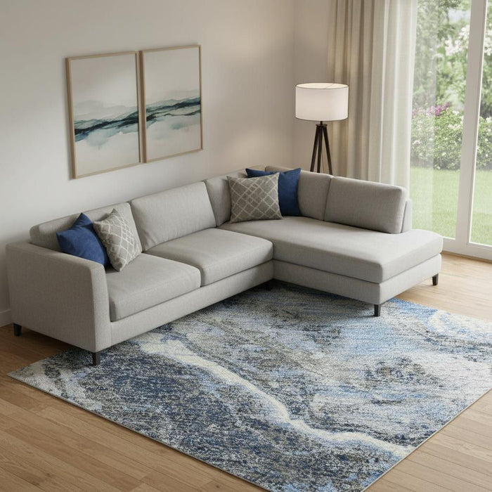 10' X 14' Abstract Washable Area Rug With UV Protection (697854) - Blue / Gray / Silver