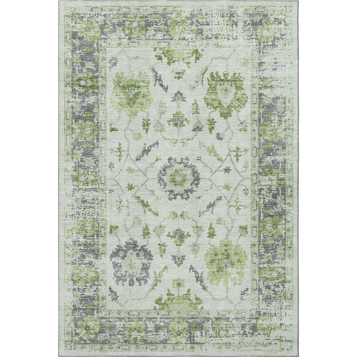 10' X 14' Oriental Washable Area Rug With UV Protection (709890) - Mint Green / Gray