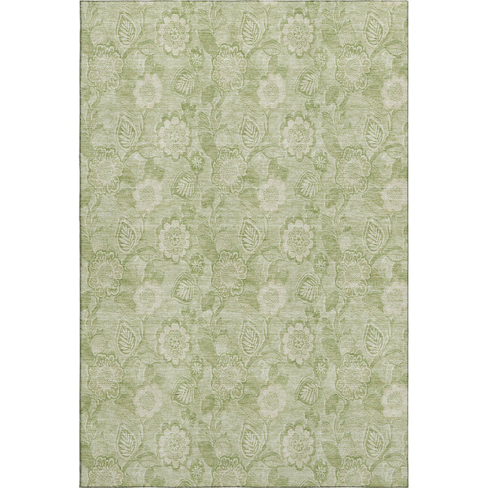 10' X 14' Floral Washable Area Rug With UV Protection (708808) - Sage / Beige