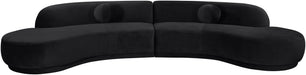 Avra velvet performance fabric sectional by Meridian Furniture, 146-inch upholstered stationary sofa with plush cushions.