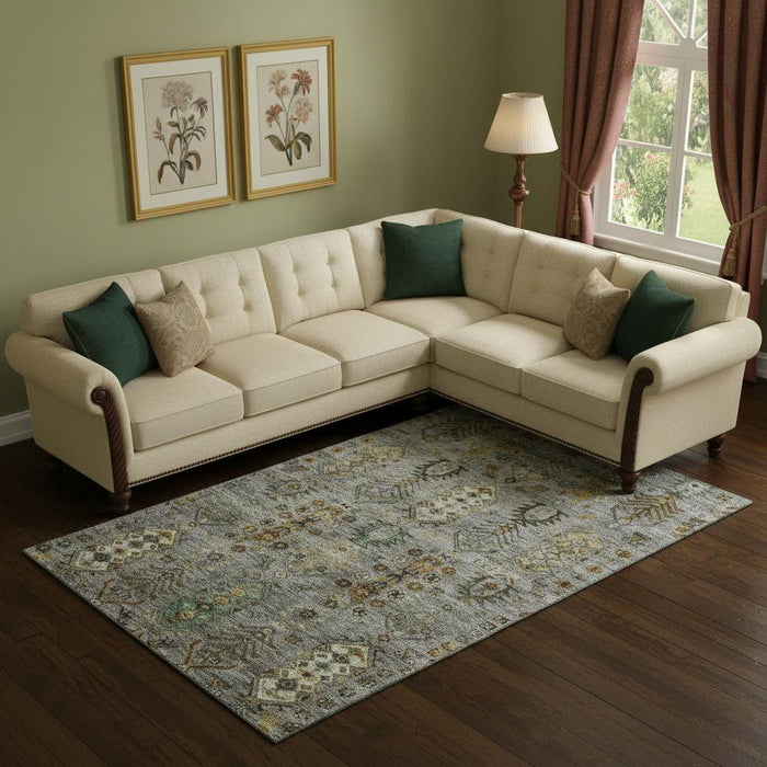 10' X 14' Southwestern Washable Area Rug With UV Protection (716473) - Pewter / Gold