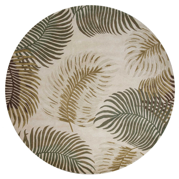 8' Hand Tufted Tropical Leaves Round Indoor Area Rug - Natural Beige
