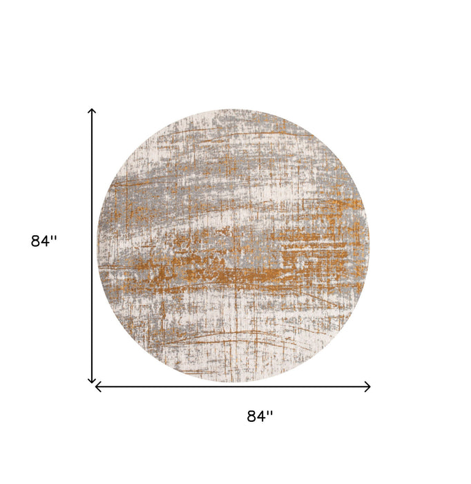 8' Round Abstract Non Skid Area Rug - Gray And Gold