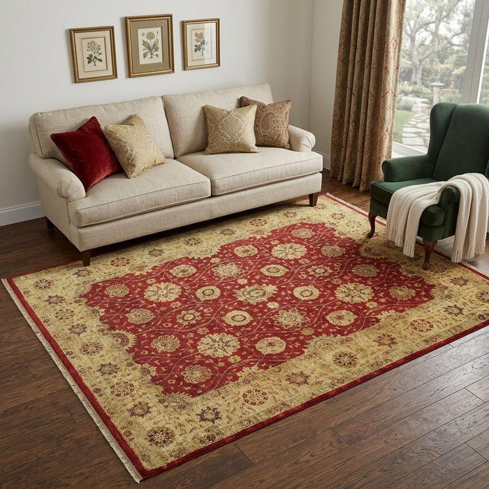 5' X 8' Wool Oriental Hand Knotted Area Rug (744185) - Red / Gold
