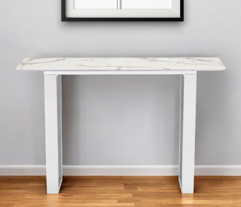 Faux Marble Sled Console Table - White And Silver