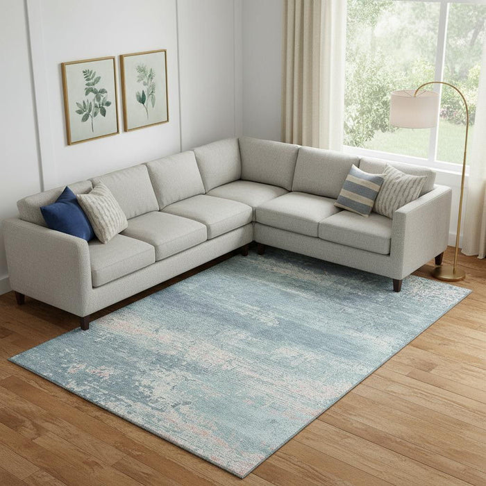 10' X 14' Abstract Washable Area Rug With UV Protection (701117) - Teal / Ivory