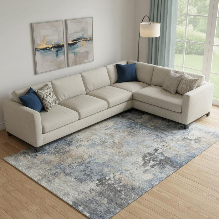 10' X 14' Abstract Washable Area Rug With UV Protection (717140) - Denim Blue / Beige