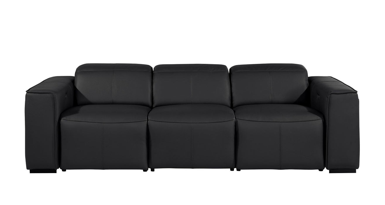 Top Grain Leather Reclining Metal USB Sofa (720386) - Black