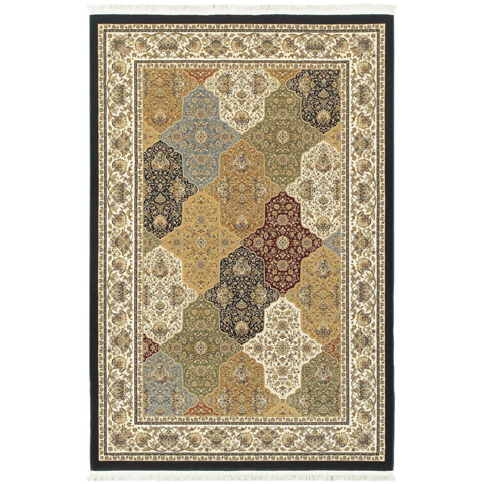 8' X 11' Traditional Oriental Area Rug With Fringe - Navy Blue