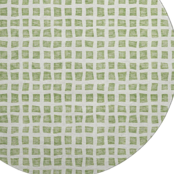 8' Geometric Washable Round Rug Polyester With UV Protection - Artichoke Green And Ivory