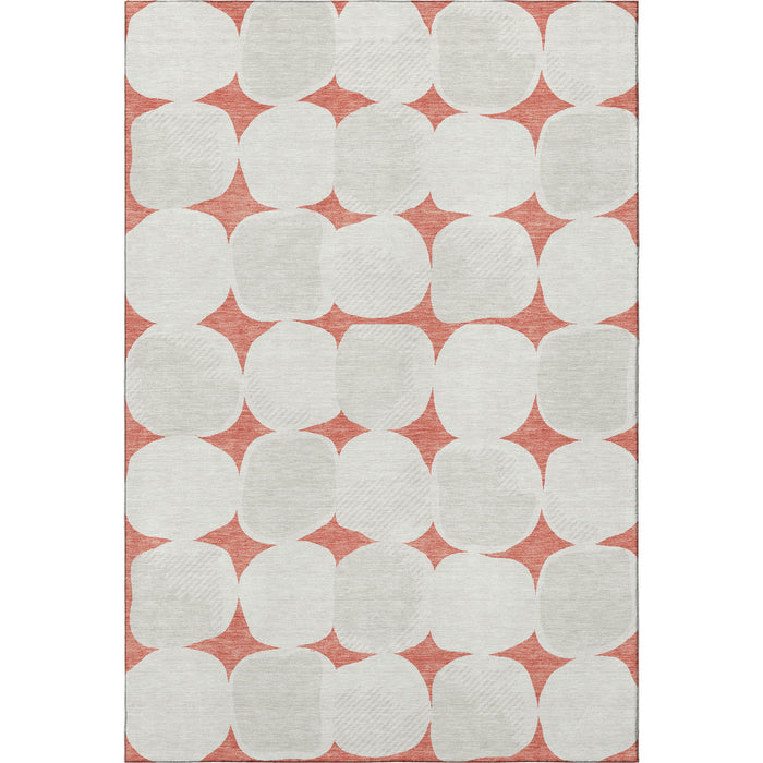 10' X 14' Abstract Geometric Washable Area Rug With UV Protection (669234) - Salmon / Ivory