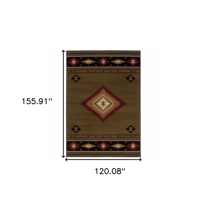 10' x 13' Southwestern Power Loom Stain Resistant Area Rug - Green