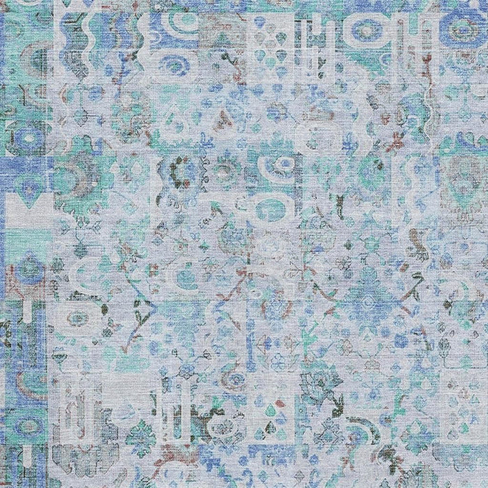 10' X 14' Patchwork Washable Area Rug With UV Protection (717761) - Blue / Ivory