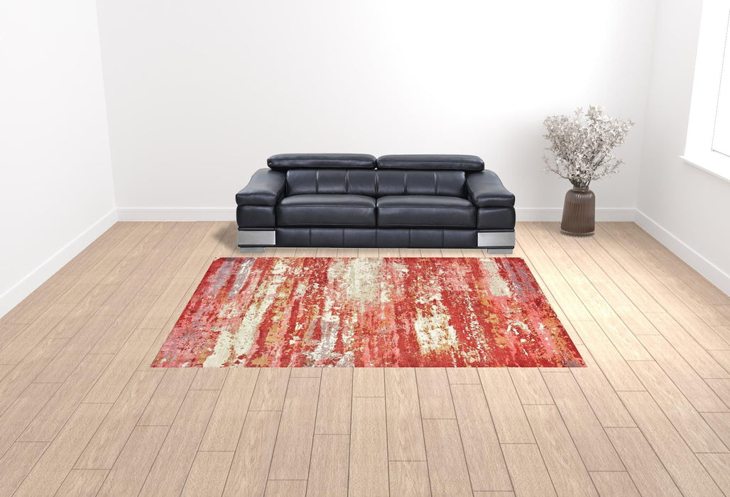 9' x 12' Abstract Hand Loomed Stain Resistant Area Rug - Pink And Red