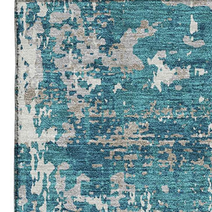 10' X 14' Abstract Washable Area Rug With UV Protection (679162) - Teal / Gray / Ivory