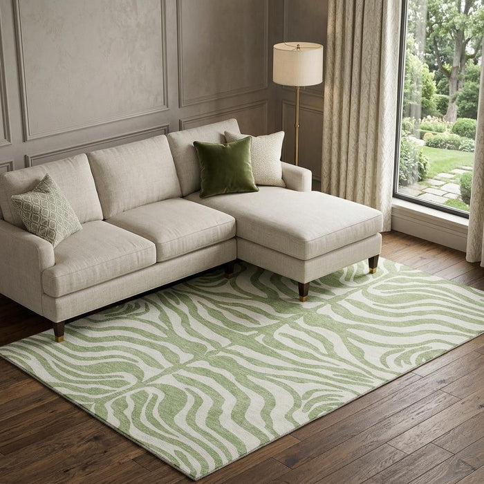 10' X 14' Animal Print Washable Area Rug With UV Protection (681731) - Artichoke Green / Ivory