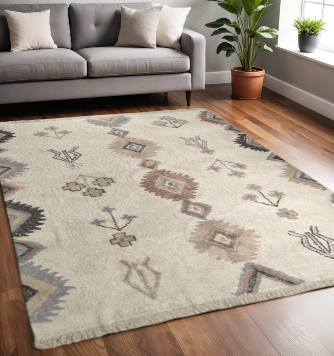 5' X 8' Tribal Hand Woven Area Rug With Fringe - Beige And Brown
