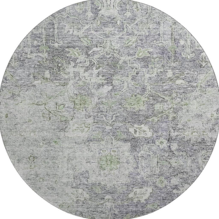 8' Floral Washable Round Rug With UV Protection - Plum And Purple