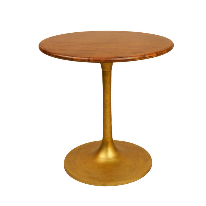 30" Rounded Solid Wood And Iron Pedestal Base Dining Room Table - Brown