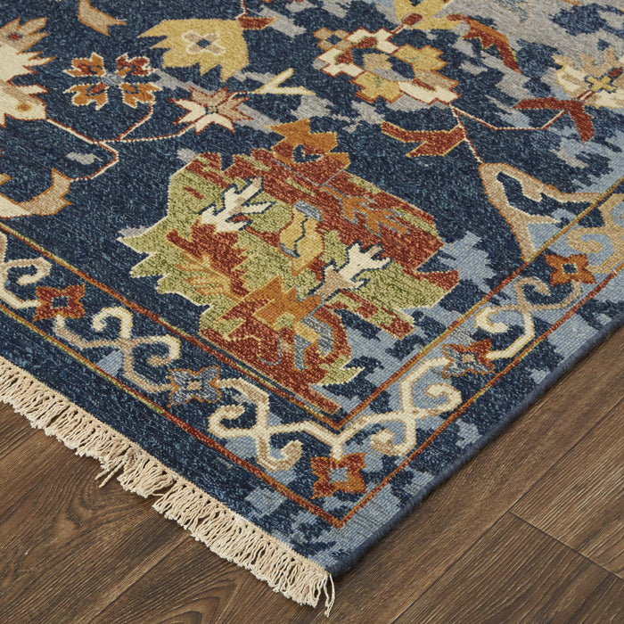 9' X 13' Floral Hand Knotted Area Rug With Fringe - Blue