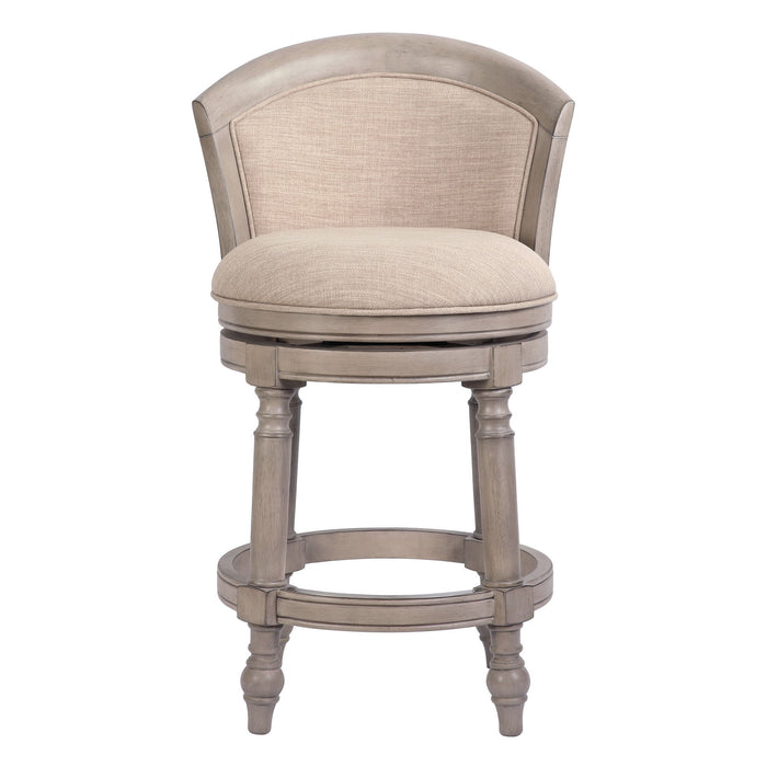 Fabric Faux Leather Solid Wood Low Back Counter Height Swivel Bar Chair - Beige / Gray