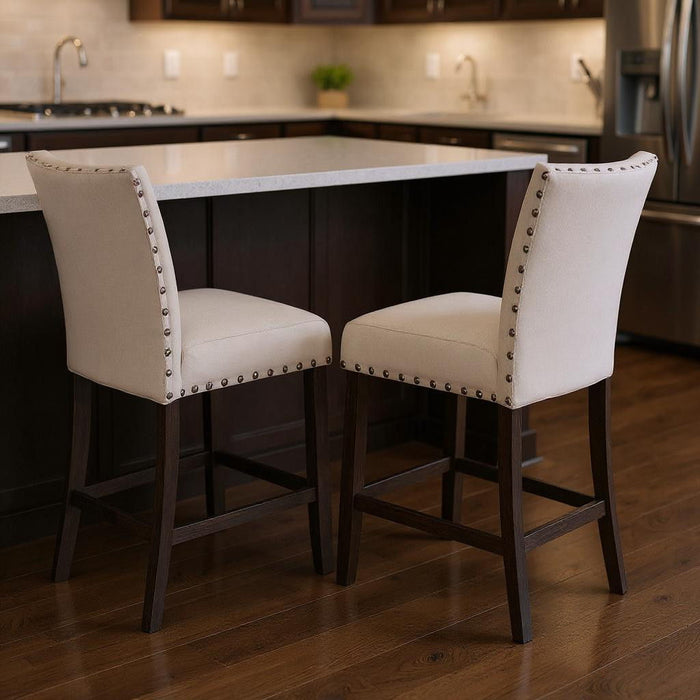 Solid Wood Counter Height Bar Chairs (Set of 2) - Beige / Oak