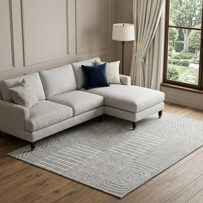 10' X 14' Geometric Washable Area Rug With UV Protection (678071) - Gray / Ivory