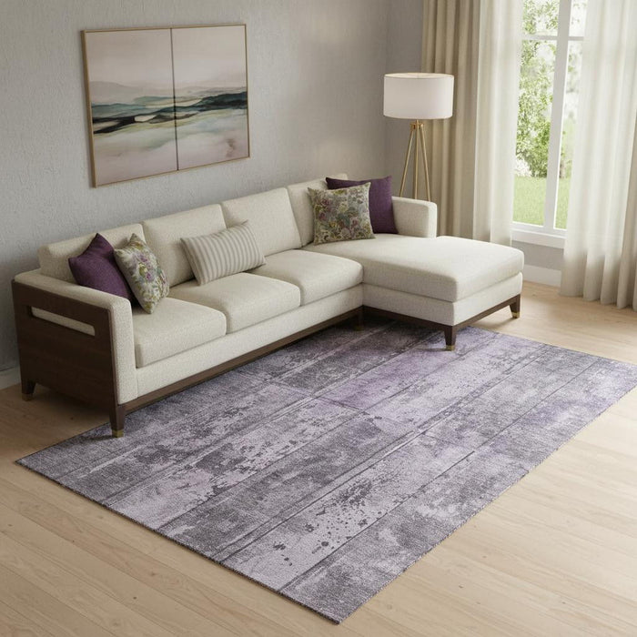 10' X 14' Striped Washable Area Rug With UV Protection (698023) - Purple / Gray