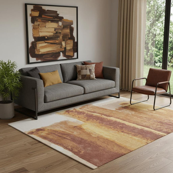 5' X 8' Abstract Hand Tufted Area Rug (566520) - Ivory / Red / Orange