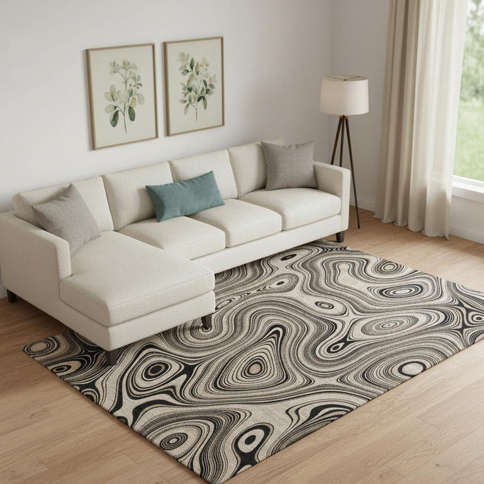 10' X 14' Geometric Washable Area Rug With UV Protection (717705) - Beige / Charcoal