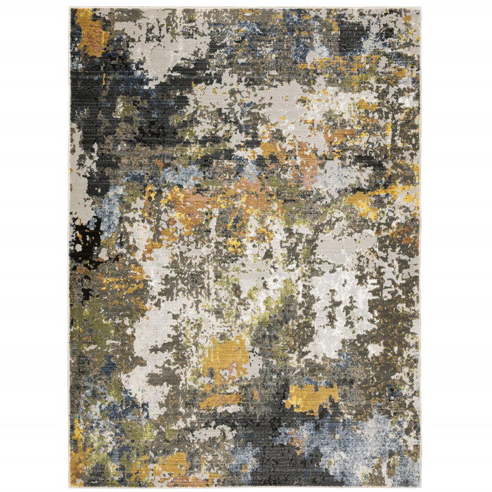 10' x 13' Abstract Power Loom Stain Resistant Area Rug - Gray Gold Blue Orange Beige And Brown