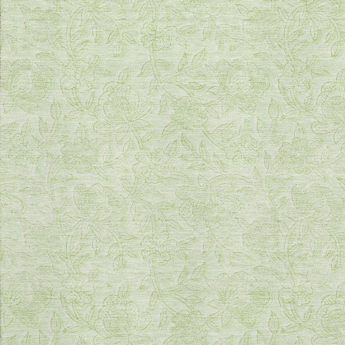 9' X 12' Floral Washable Area Rug With UV Protection - Artichoke Green And Ivory