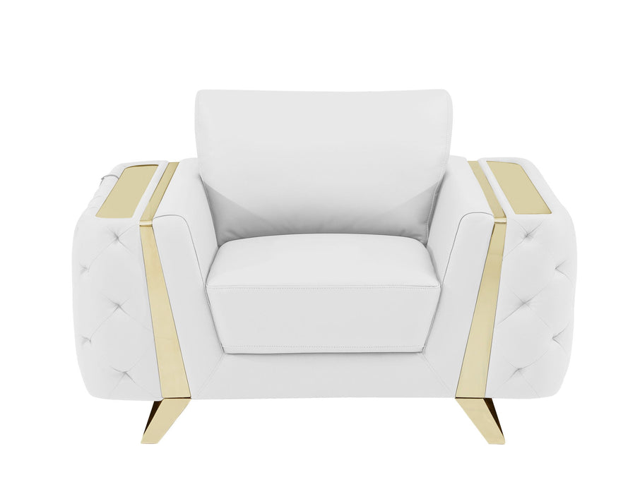 Genuine Leather Club Chair - White And Gold