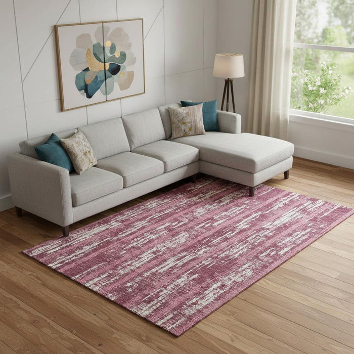 10' X 14' Striped Washable Area Rug With UV Protection (670874) - Blush / Ivory