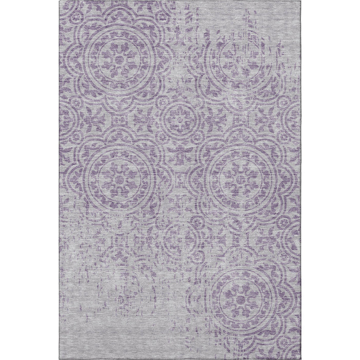 10' X 14' Medallion Washable Area Rug With UV Protection - Lavender / Ivory