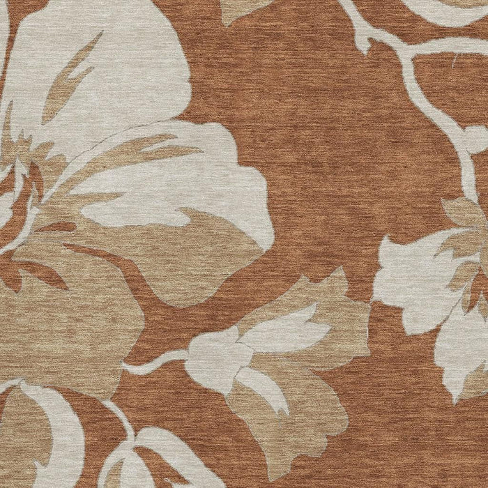 10' X 14' Floral Washable Area Rug With UV Protection (668029) - Terra Cotta / Beige