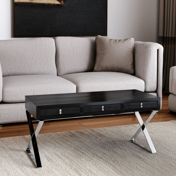 Stainless Steel Coffee Table With Three Drawers - Black And Silver